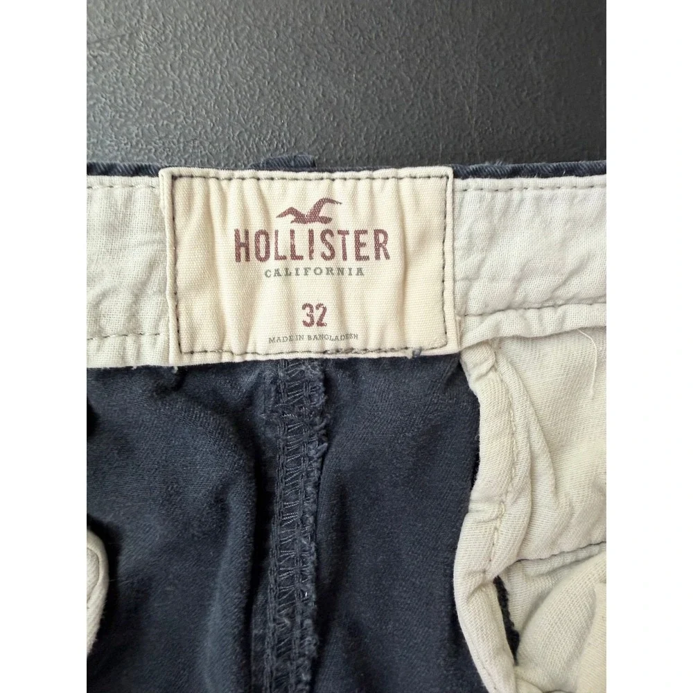Hollister Mens Epic Flex Chino Shorts Navy‎ Blue Size 32 Flat Front Cotton Blend